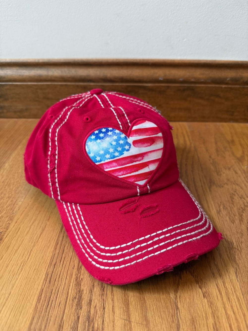 NWT KBETHOS Heart Patriotic Distressed Baseball Cap American Flag One Size